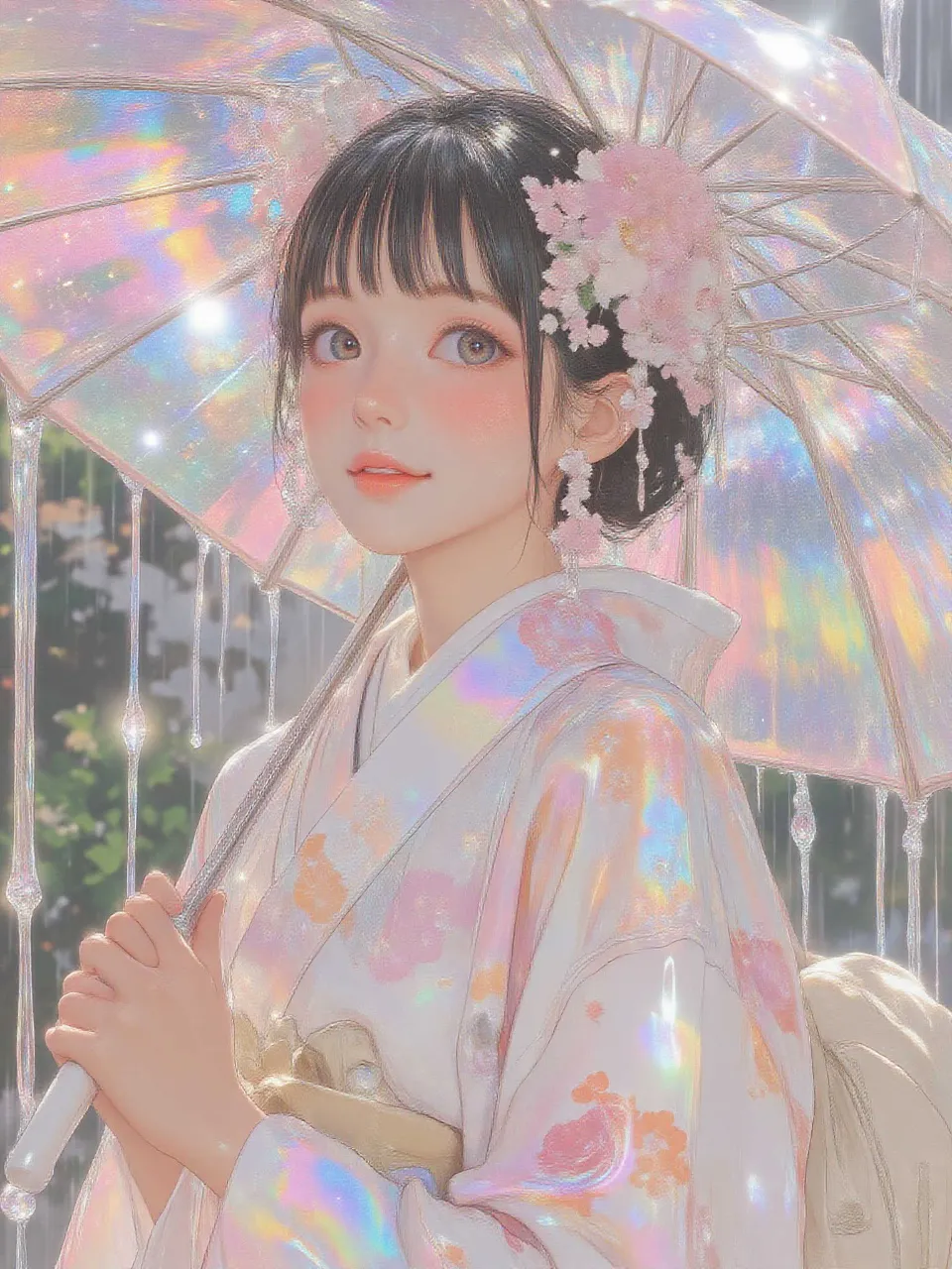 紫陽花と和傘