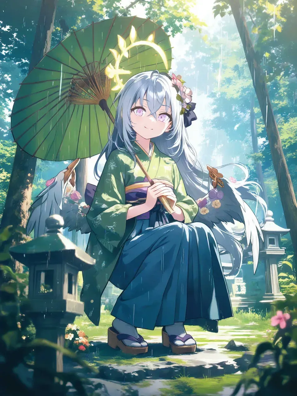 雨と苔道と着物アズサ