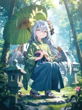 雨と苔道と着物アズサ