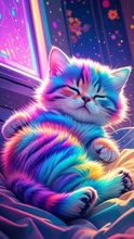 ヘソ天、虹色子猫