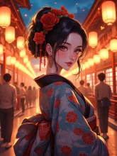 京の灯りにゆれる恋、祇園の夜に咲く華 — Temple Art AI art on SUPPART