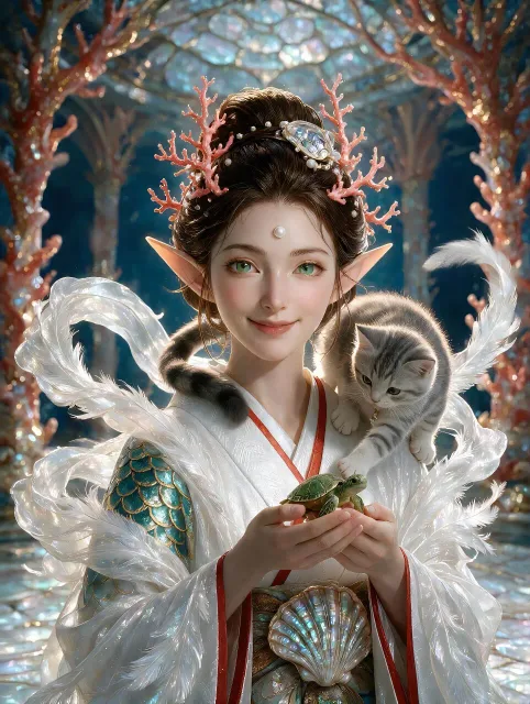 珊瑚と螺鈿の乙姫 ― 羽衣に抱かれて