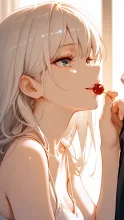 さくらんぼを男性に食べさせる女性
