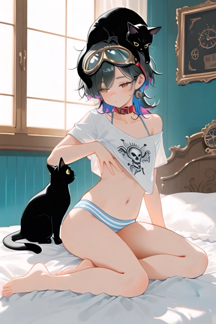 朝はやっぱり眠いです…パンク娘と黒ニャンコ…黒