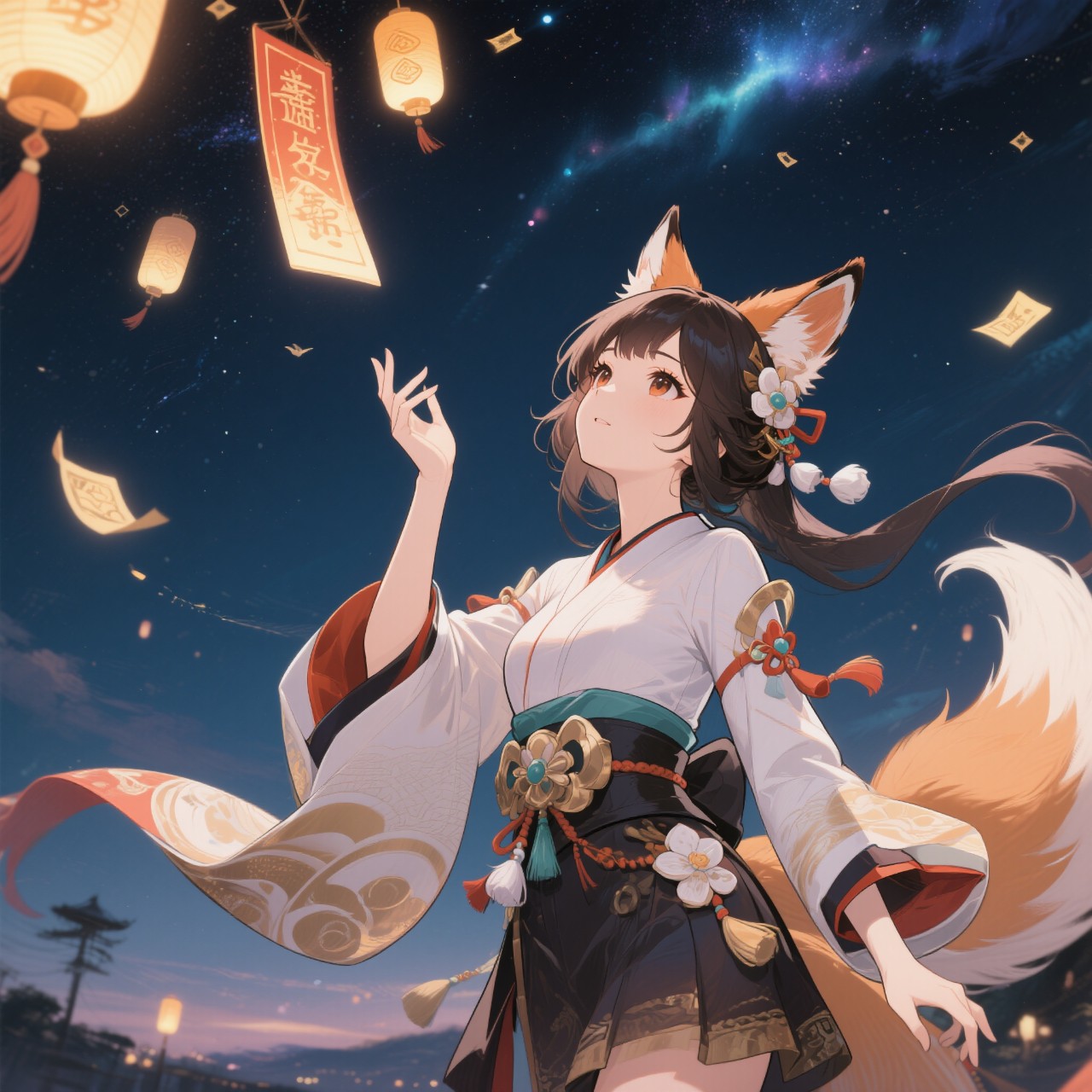 星夜の狐巫女 ～願いを灯す狐火～ — 衛宮家の一族さんのAIイラスト
