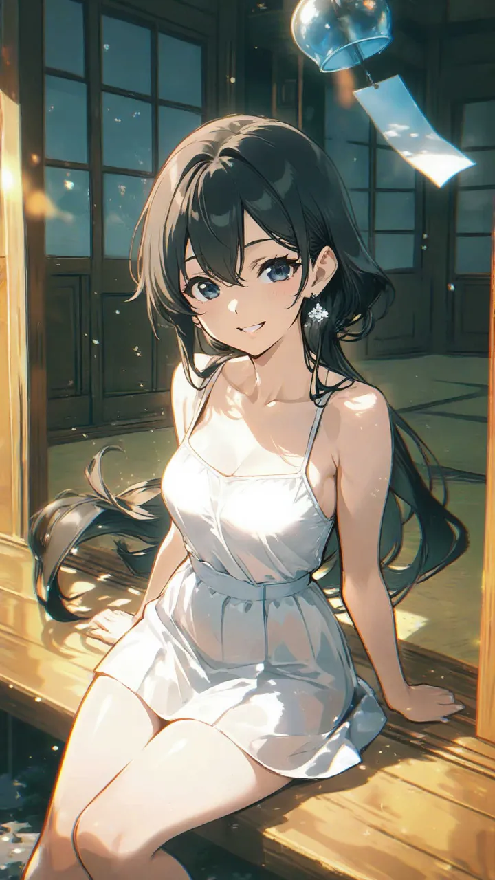 幻月の再光プロ, イラスト, アニメ風 - 縁側の浴衣美人 / ショウ