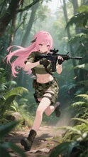 ピンク髪娘💕ジャングルで逃亡中💦