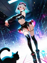 サイバーなeスポーツ会場にやってきた…パンク娘と黒ニャンコ…銀
