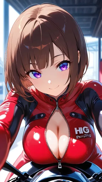 赤ライダースーツ美少女