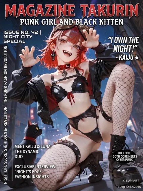 廃墟の街でバンパイアになってみた…パンク娘と黒ニャンコ…マガジン・カバー…赤