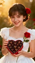 笑顔でバレンタインチョコを渡す少女