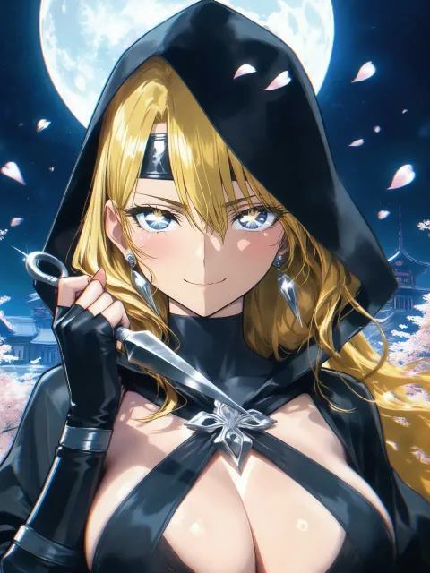 ultra-detailed、high-resolution - 月夜のくノ一