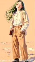 A girly cardigan and wide pants combination
