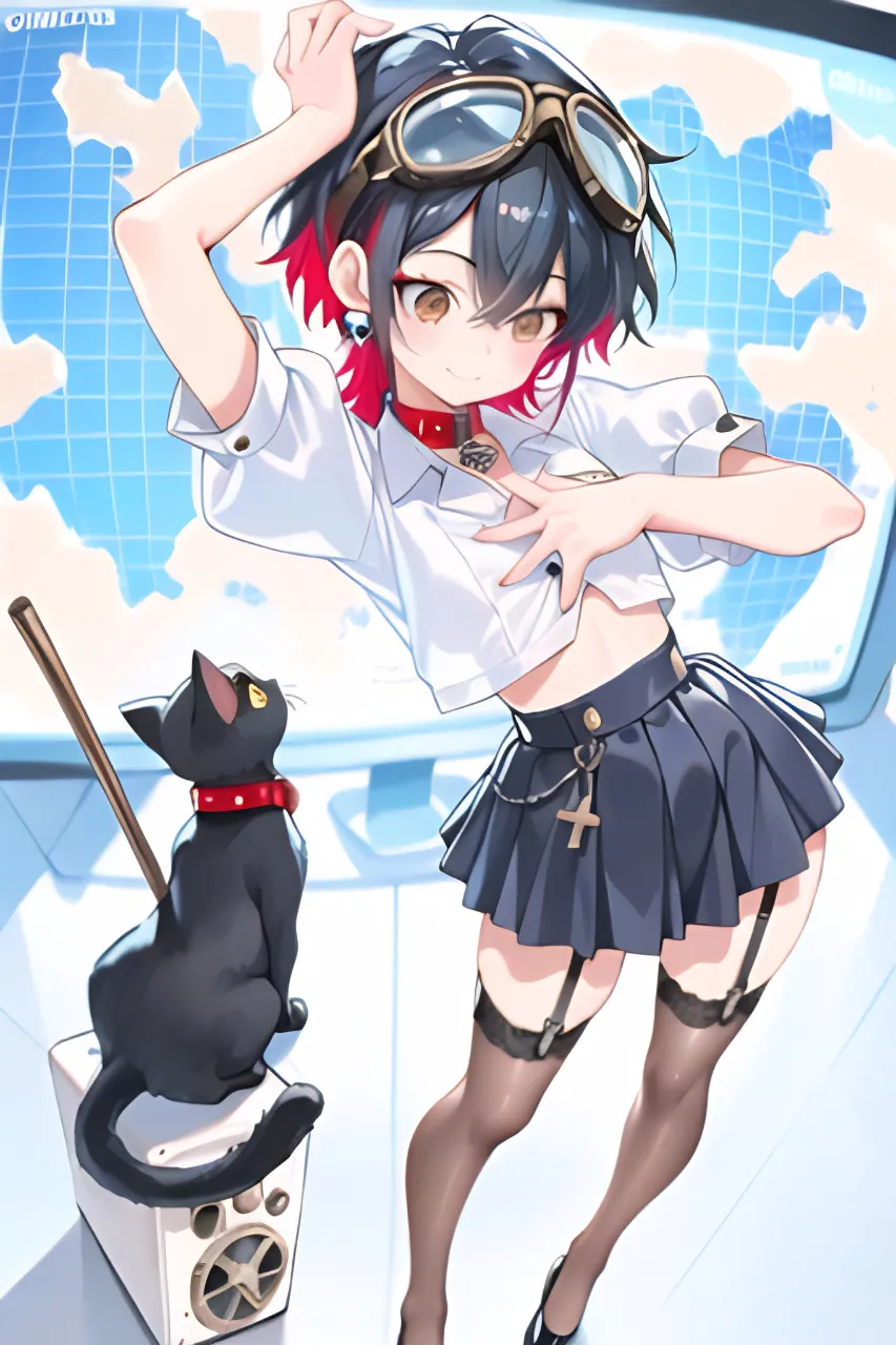 お天気キャスターになってみた…パンク娘と黒ニャンコ…黒
