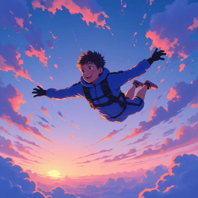 夕暮れのスカイダイビング