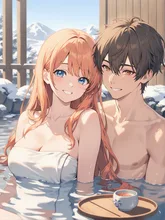 貸し切り温泉で仲良く。