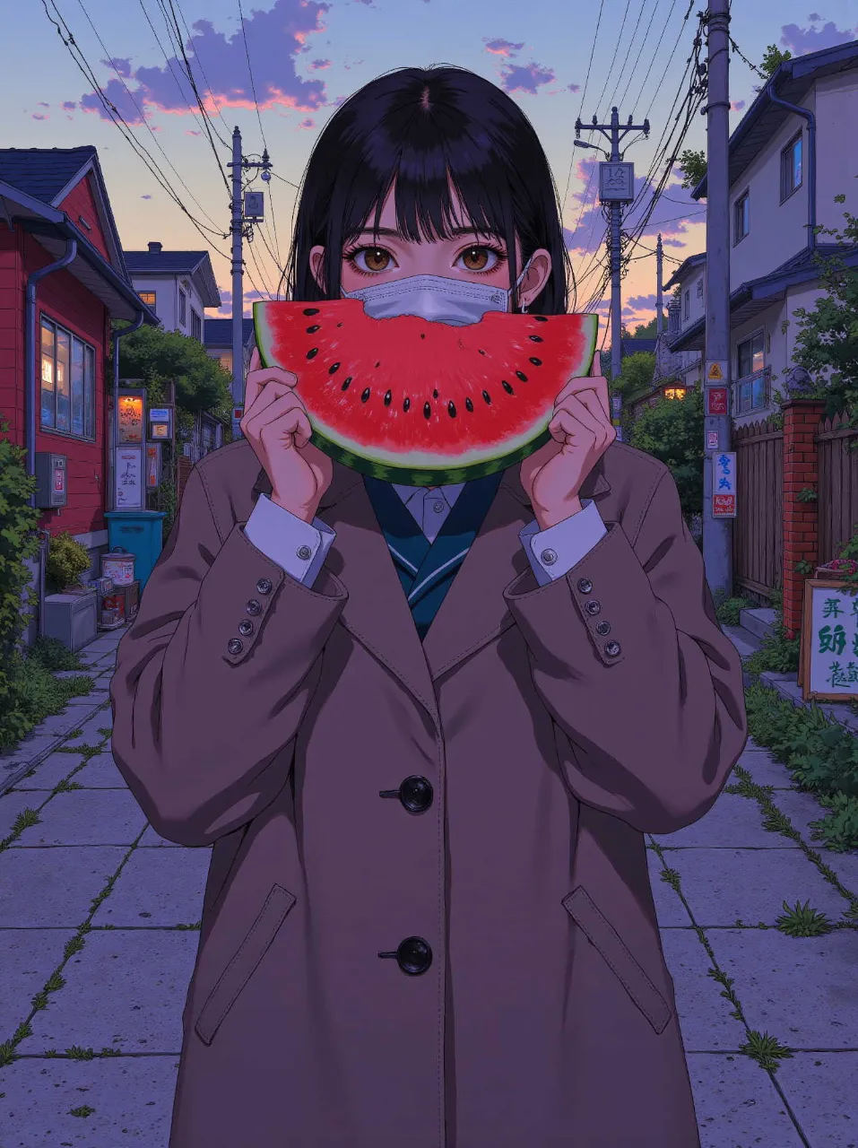 口裂け女。 — きゅうり子さんのAIイラスト