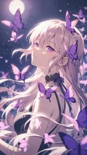 右肩に紫蝶々