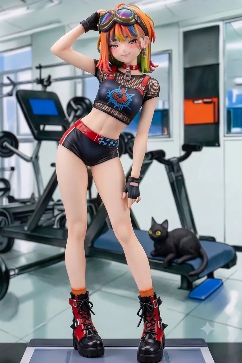スポーツジムにやってきた…パンク娘と黒ニャンコ…フィギュア…橙