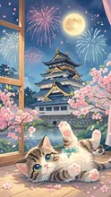 ヘソ天、子猫、弘前城