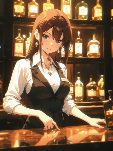 BARで働くバーテンダーのスタイルのいいカッコいい綺麗なお姉…