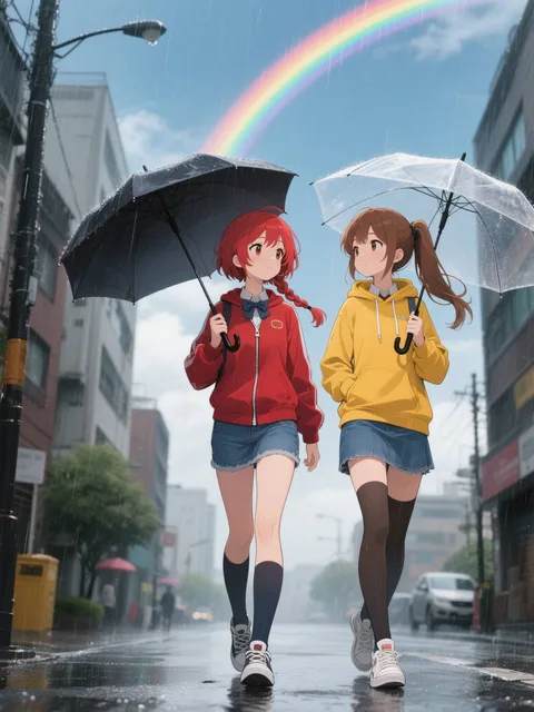 雨の街並みを歩く
