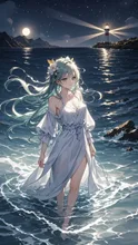 「月と海と、彼女」 — OreoさんのAIイラスト