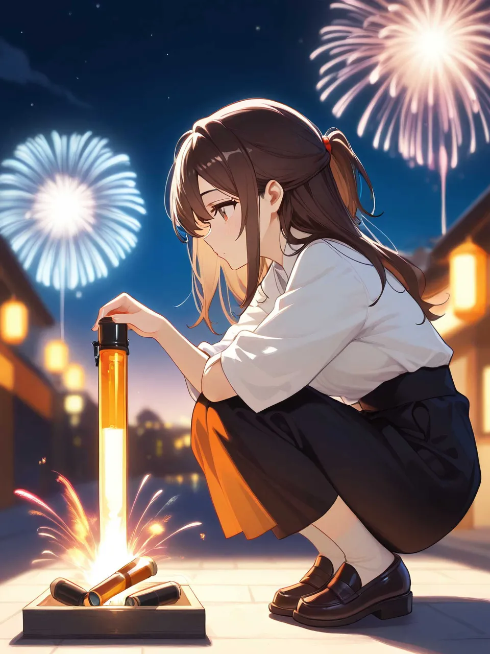サボる女性花火師