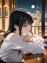夜、カフェで。