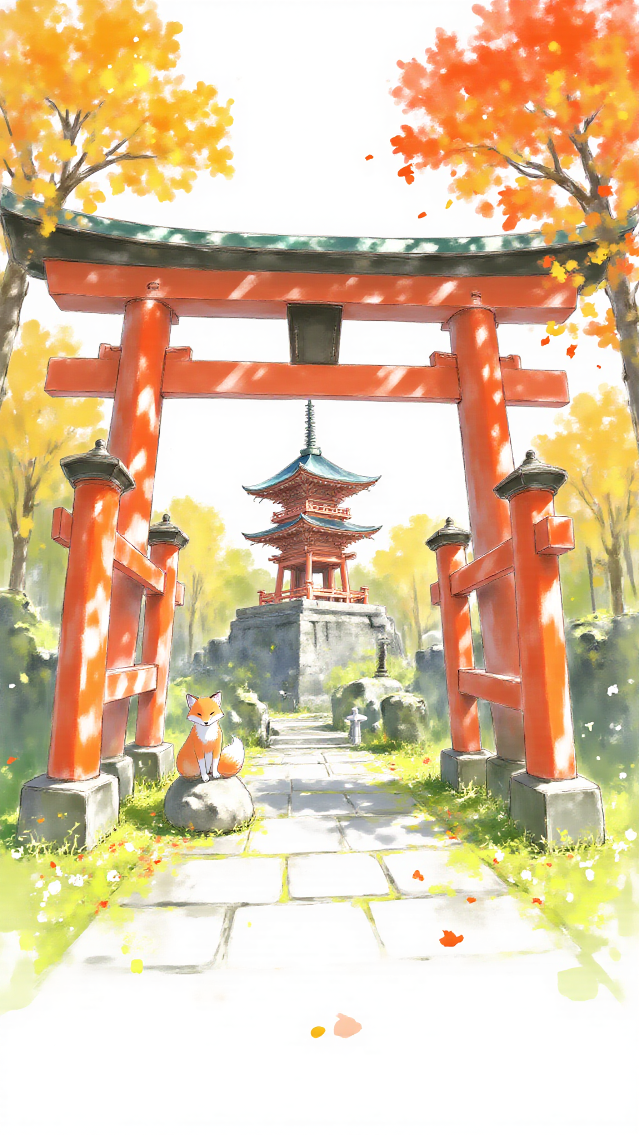 お稲荷さんのお出迎え — すみれさんのAIイラスト