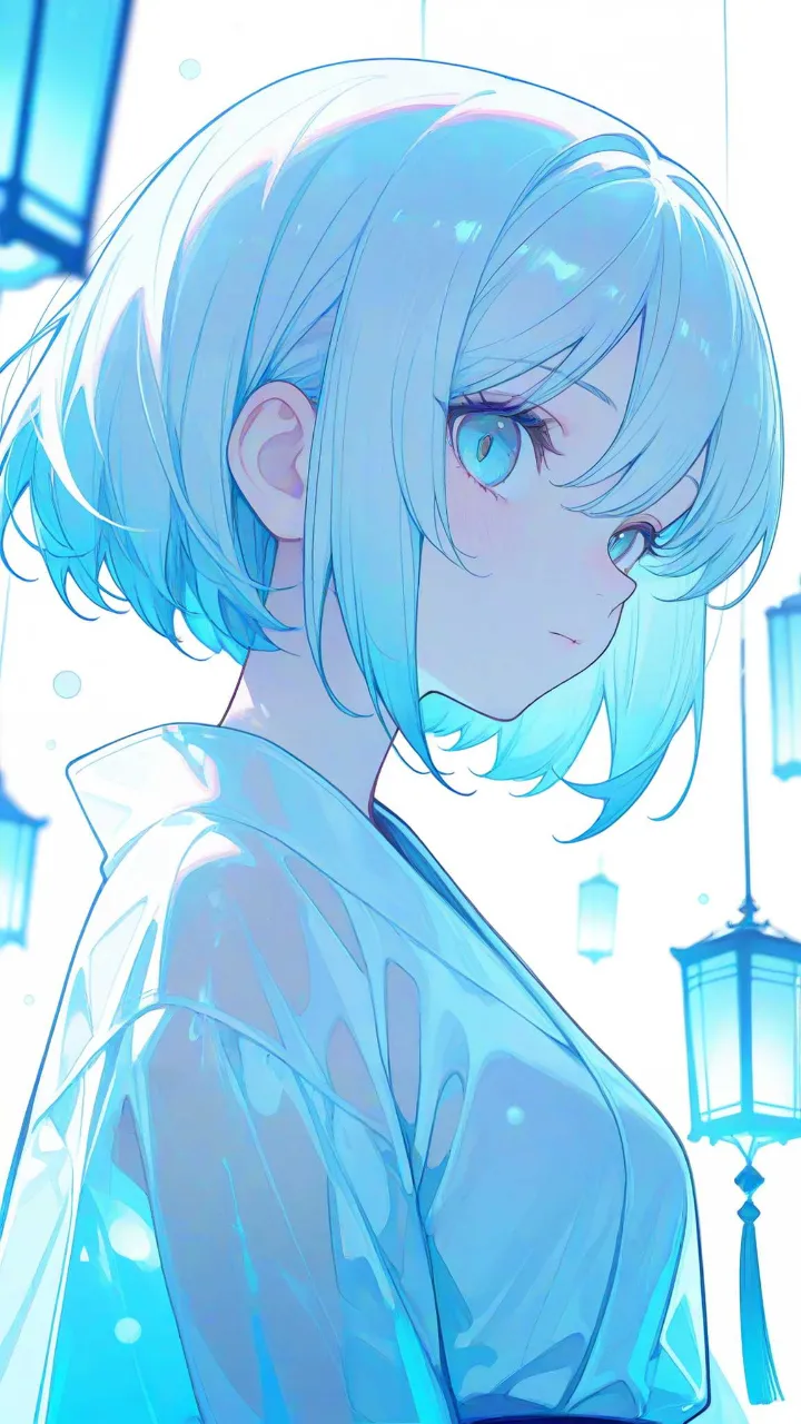 水色の灯籠流し・ショートの少女