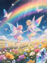 虹の妖精郷 — 花畑イラストのAIイラスト｜SUPPART