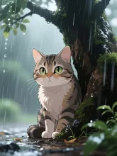 雨宿りをする猫