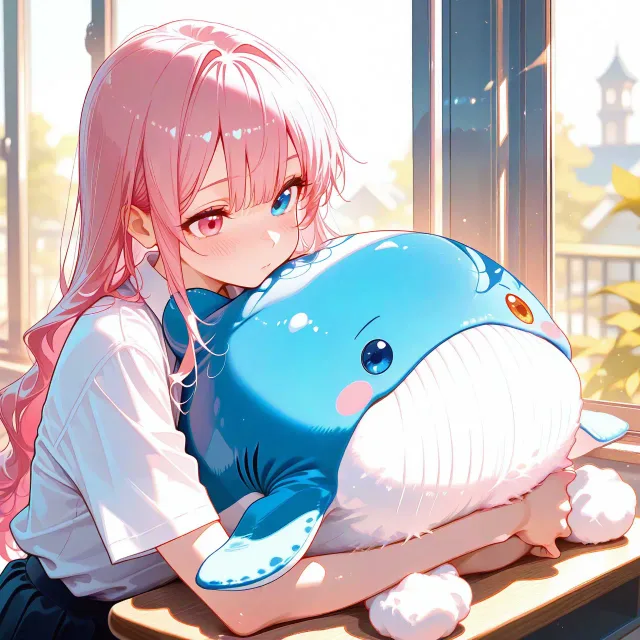 1girl, long pink hair, heterochromia, orange eye, blue eye,…