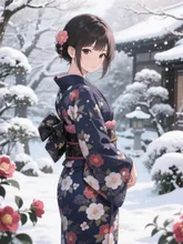 和服👘と寒椿