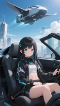黒髪娘💕空飛ぶ車で旅行🧳