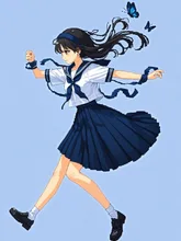 The girl wearing a navy blue sailor suit