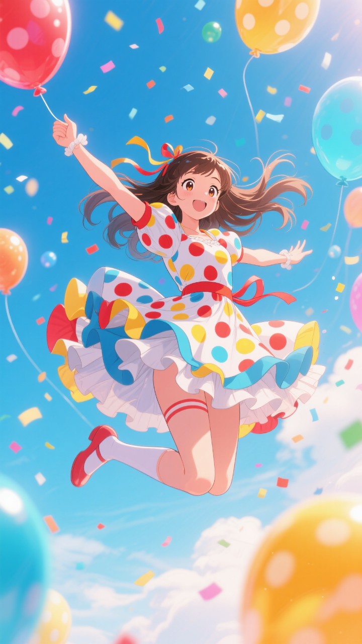 カラフル水玉ジャンプ少女