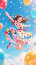 カラフル水玉ジャンプ少女