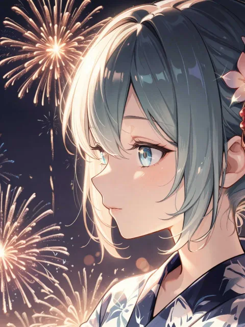 A close-up of a woman in a… - 夏祭りの夜