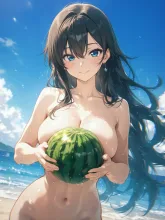 スイカと夏の女性·初夏チャレンジ の投稿作品