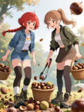 双子と栗拾い — 水上雷太さんのAIイラスト