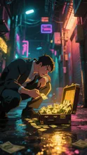 大金を見つめ欲望に揺れる瞬間