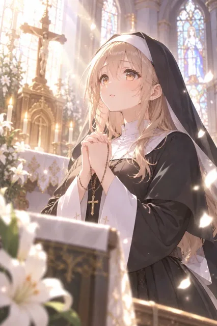 祈りを捧げる陽子。