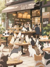 猫カフェの午後 — カフェイラストのAIイラスト｜SUPPART
