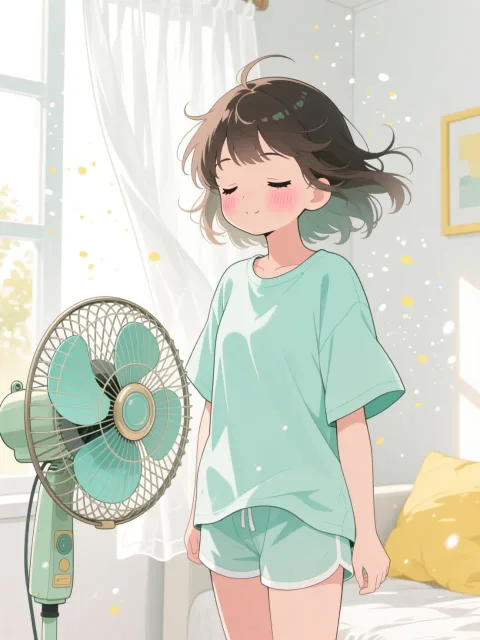 kawaii girl - 扇風機と部屋着の彼女
