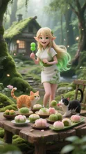妖精と子猫の和菓子パーティー
