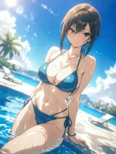 リゾート地でくつろぐ水着お姉さん