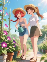 双子と朝顔