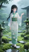 S　雨に濡れる翠の庭